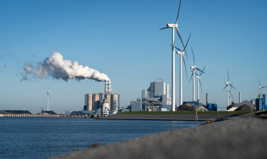 Fossil,Fuel,(coal),Power,Station,And,Wind,Turbines,In,The