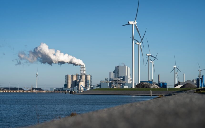 Fossil,Fuel,(coal),Power,Station,And,Wind,Turbines,In,The