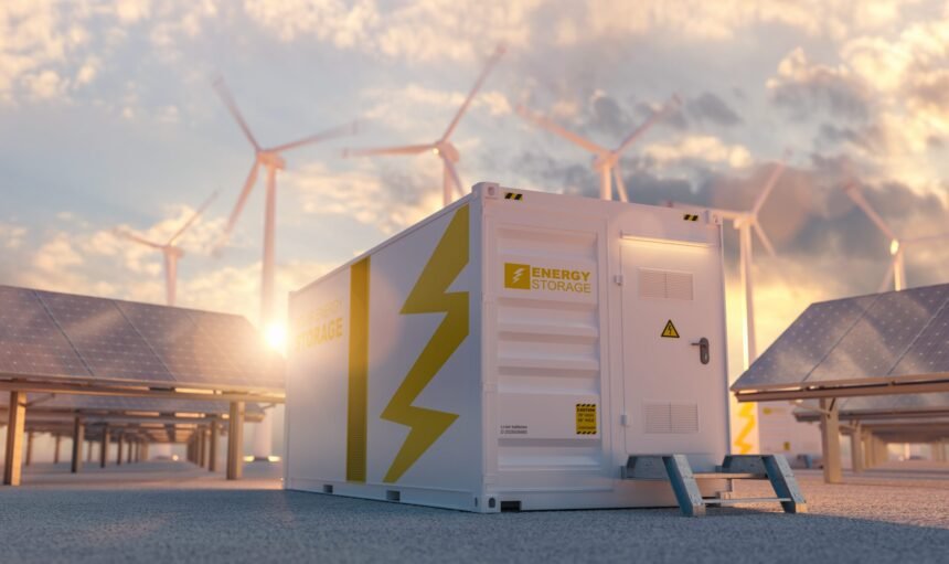 Modern,Battery,Energy,Storage,System,With,Wind,Turbines,And,Solar
