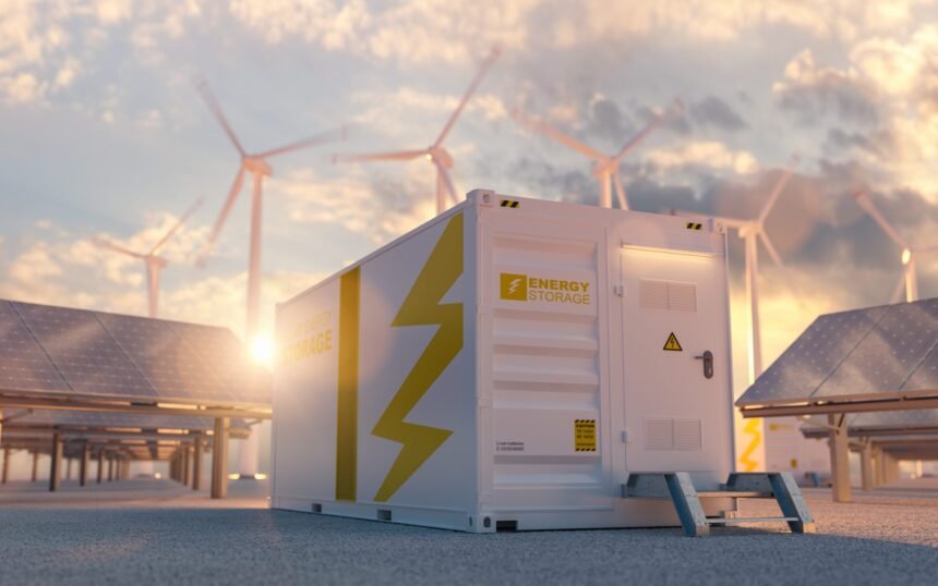 Modern,Battery,Energy,Storage,System,With,Wind,Turbines,And,Solar