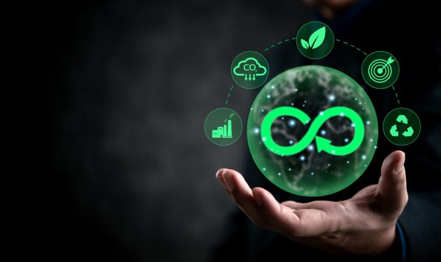 Businessman,Holding,A,Green,Sustainability,Icon,Representing,Circular,Economy,,Eco-friendliness,