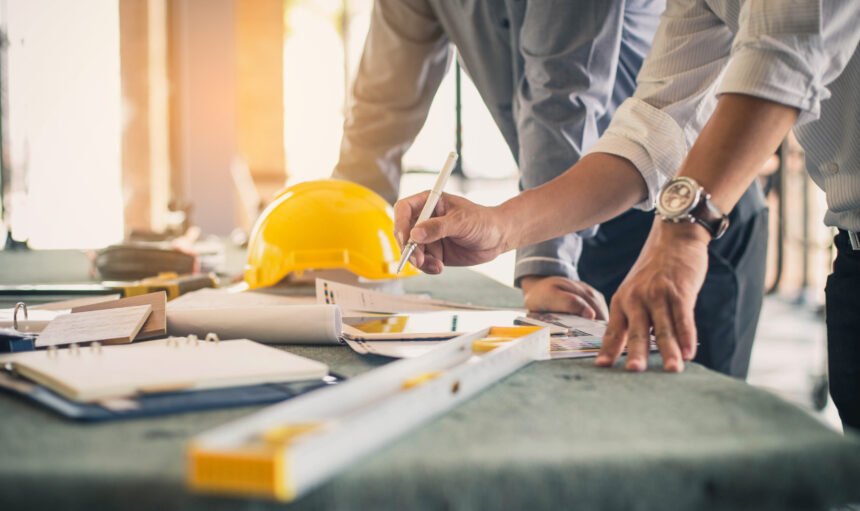 Two,Business,Man,Construction,Site,Engineer.,Engineering,Objects,On,Workplace